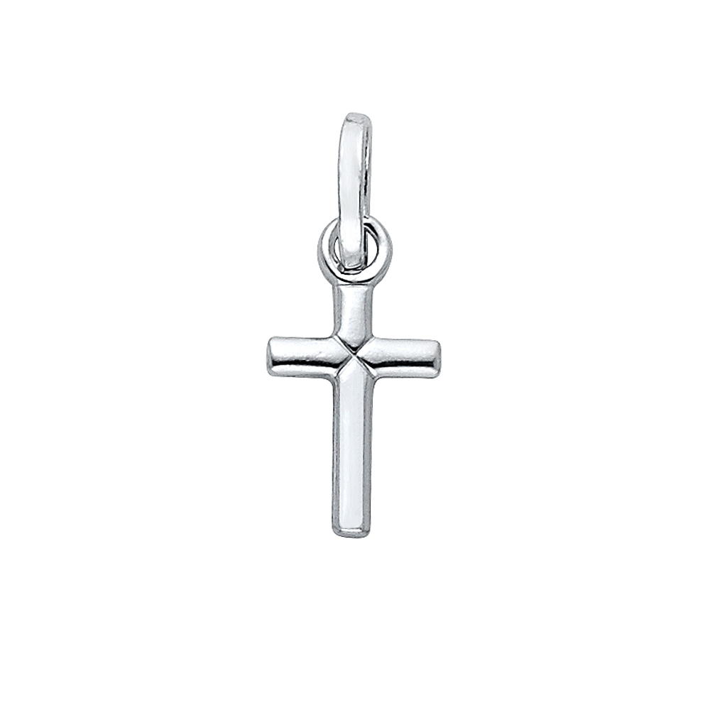 14K White Gold Small Solid Latin Religious Cross Charm Pendant (8X20 Mm )